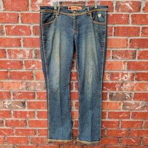 Apple Bottoms Jeans Women 13/14 Blue Y2K Apple Pocket Flare Gold Stitching